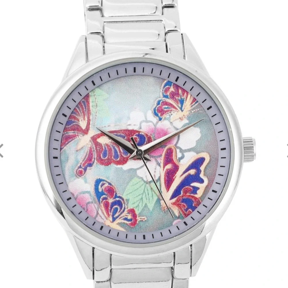 Watch with Red Butterfly Pattern